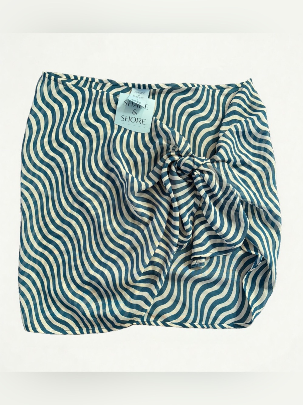Shade & Shore Teal and Cream Wave-Print Tie-Front Swim Coverup